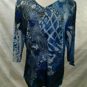 Delirious Los Angeles Shirt Womens Blue Pullover Gems Stretch Size XL